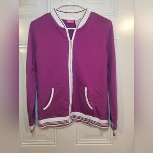Pappagallo Purple Full-Zip Lightweight Jacket Women’s Size S White Trim Pockets
